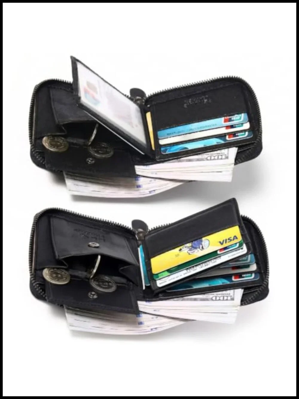 Genuine Leather Mens RFID Blocking Wallet Bifold Credit Card Holder With Chain